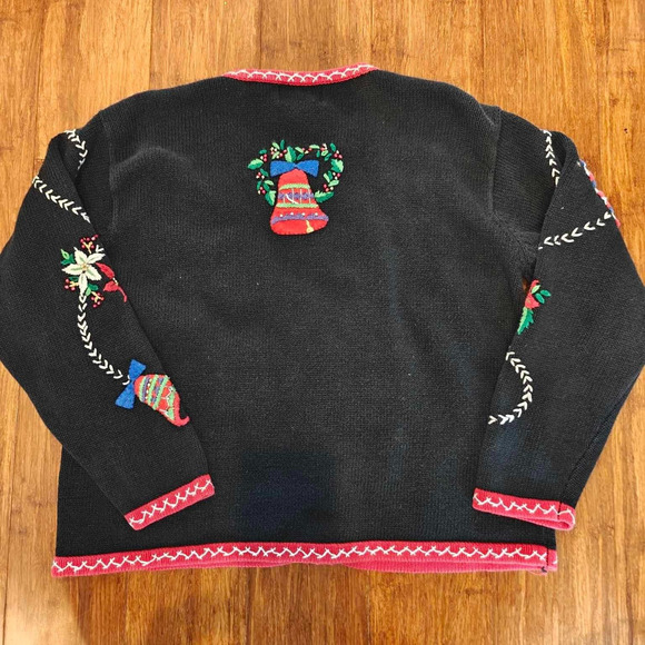 Designers Originals Studio Women M Black Christmas Cardigan Ugly Sweater bells - Picture 5 of 12